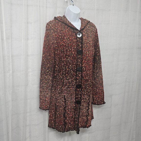 Vertigo Paris Red Marled Hooded Cardigan Retro Hippie Boho Knit XL - Picture 4 of 10
